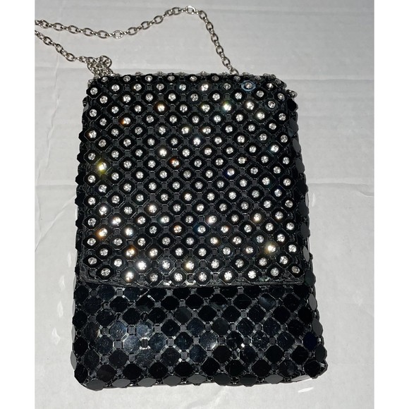 Black mesh crystal embellished shoulder tote purse bag - Picture 2 of 8
